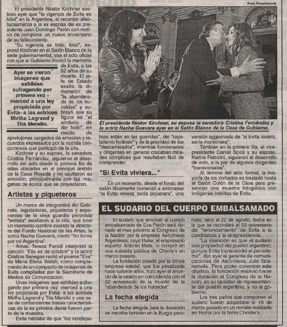 52 ANIVERSARIO DE LA MUERTE DE EVA PERON